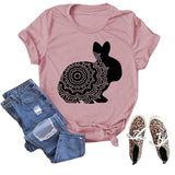 Cute Easter Floral T-Shirt Women Flower Rabbit Gift Tee