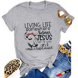 Women Living Life Somewhere Between Jesus take The Wheel Heifer T-Shirt