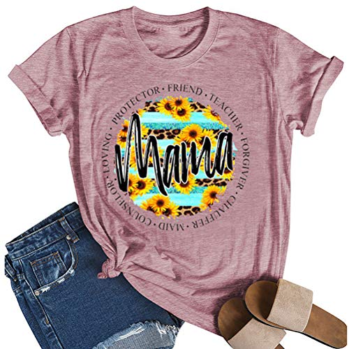 Women Leopard Sunflower Mama T-Shirt Sunflower Shirt