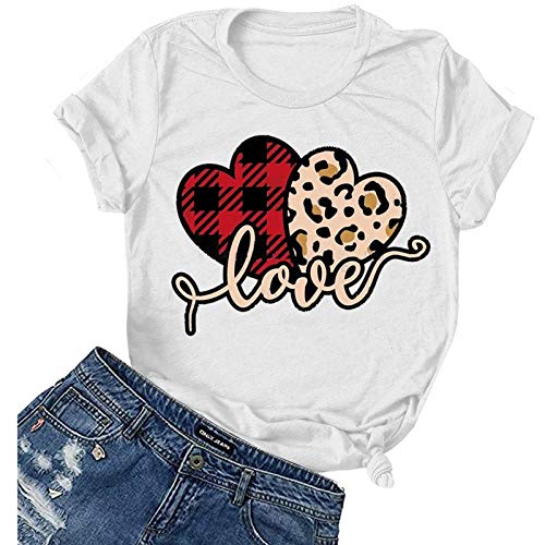 Women Buffalo Plaid & Leopard Love T-Shirt Valentine's Day Shirt