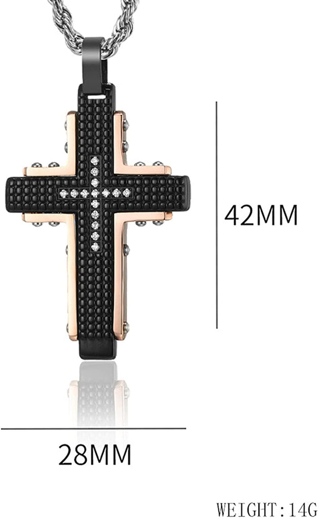 Men's Stainless Steel Black Rose Gold Cross Pendant Necklace for Lord's Prayer Necklace Heavy Chain