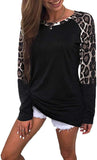 Women Long Leopard Sleeve Blouse Basic Shirt