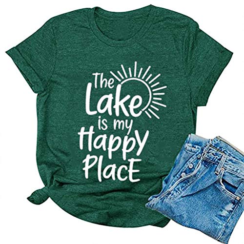 Women The Lake is My Happy Place T-Shirt Lake Life Shirt