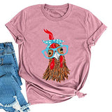 Women Chicken with Glasses Bandana Tee Shirt Cute Chicken T-Shirt