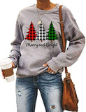 Women Long Sleeve Merry Christmas Sweatshirt Christmas Trees Sweatshirt
