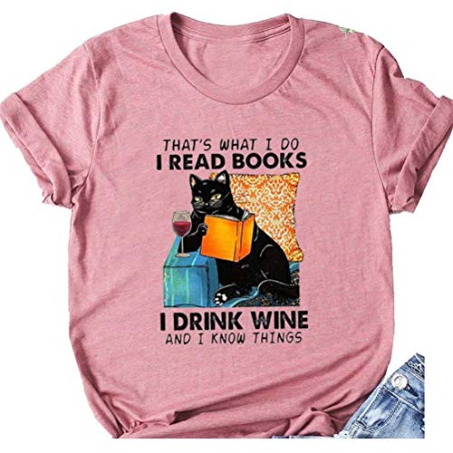 Women That's What I Do I Read Books I Drink Wine and I Know Things Cat Vintage Pet Lover Tshirt