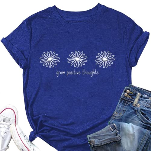 Grow Positive Thoughts Tees Women Self Care Gift Wildflower Plants T-Shirt