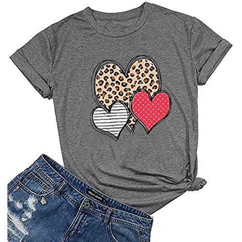 Women Leopard Stripe & Polka Dot Heart T-Shirt