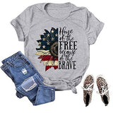 Women Home of The Free T-Shirt Sunflower American Flag Shirt