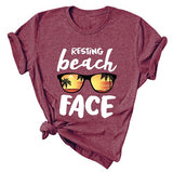 Women Resting Beach Face T-Shirt Women Beach Graphic Shirt Summer Beach Shirt