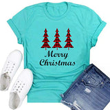 Women Merry Christmas T-Shirt Plaid Christmas Tree Shirt