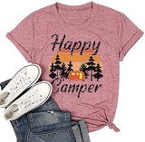 Women Happy Camper T-Shirt Vintage Happy Camper Graphic Shirt