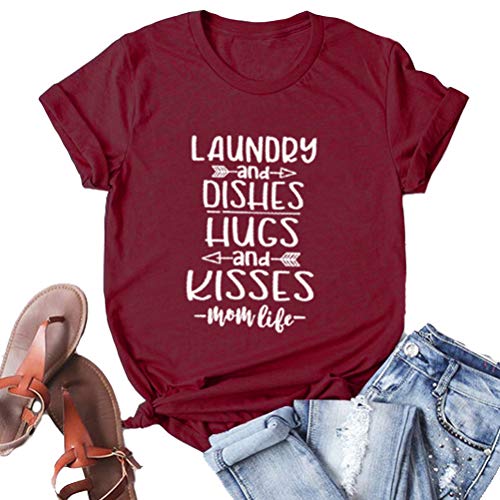 Laundry Dishes Hugs and Kisses Mom Life T-Shirt