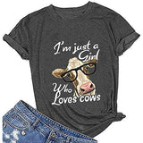 Women I'm Just A Girl Who Loves Cows T-Shirt Cute Cow Lover Shirt