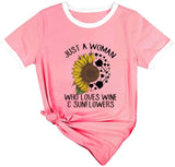 Wine Sunflower T-Shirt Just A Woman Who Loves Wine and Sunflowers Tees
