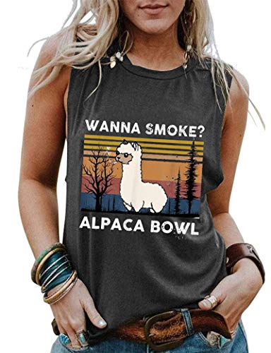 Women Wanna Smoke Alpaca Bowl Tank Tops Vintage Alpaca Bowl Graphic Shirt