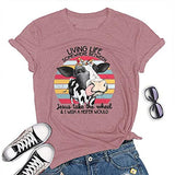Living Life Somewhere Between Jesus Take The Wheel and Wish a Heifer Would T-Shirt Cow Shirt for Women