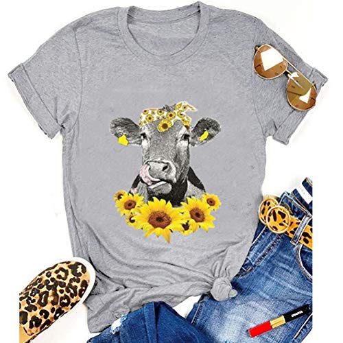 Women Cow with Sunflowers T-Shirt Heifer Shirt