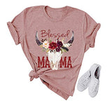 Women Blessed Mama Bull Skull T-Shirt Floral Mama Shirt