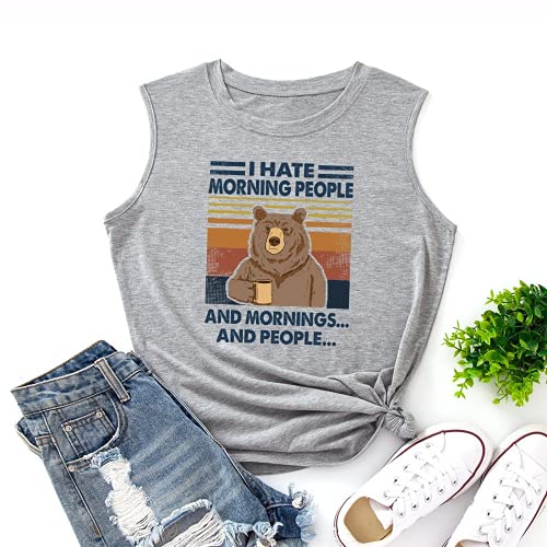 I Hate Morning People and Mornings and People Shirt Funny Vintage Camping Bear T-Shirt Gift for Women