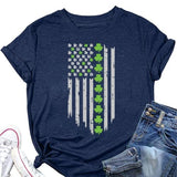 Women St Patricks Day USA Flag Shamrock Clover Tee Shirt