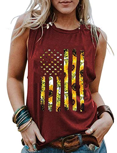 Women Sunflowers American USA Flag Patriotic Tank 4th of July Tank Top for Women