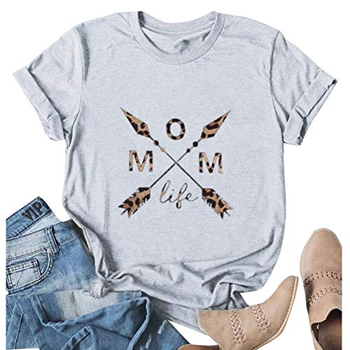 Women Leopard Mom Life T-Shirt Mom Graphic Tee