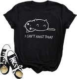 Women Nope Not Today T-Shirt Cat Shirt (US L, Black)