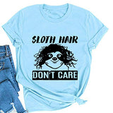 Sloth Hair Don't Care T-Shirt for Women Funny Messy Hair Shirt