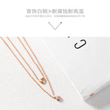 NEHZUS Titanium Rose Gold Plated Double Layer Love Heart Shaped Necklace with Diamonds As A Gift for A Girlfriend