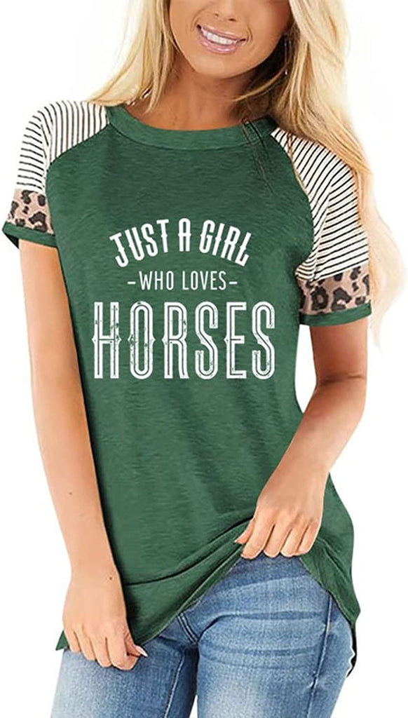 Horse Girl Farm Lover T-Shirt Women Just a Girl Who Loves Horses Tees Tops