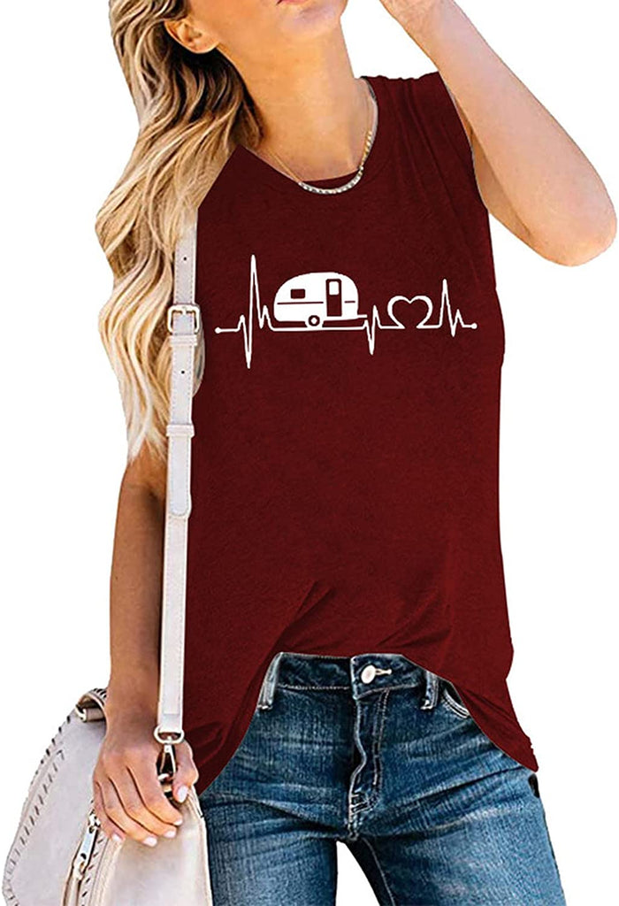 Women ECG Heart Tank Tops Camper Love Shirt