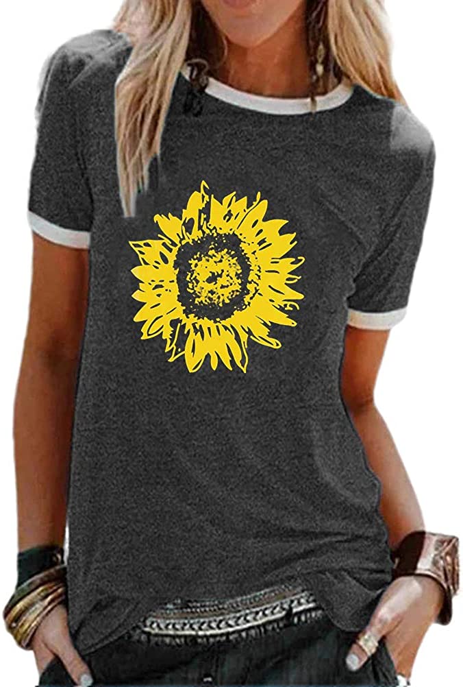 Women Sunflower Graphic T-Shirt Summer Shirt