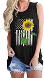 Women Sunflower American Flag Tank Top Sunflower Shirt