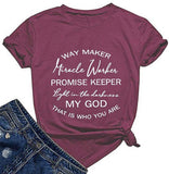 FZLYE Womens Way Maker Miracle Worker Promise Keeper Light in The Darkness My God T-Shirt Tank Graphic Tees Tops