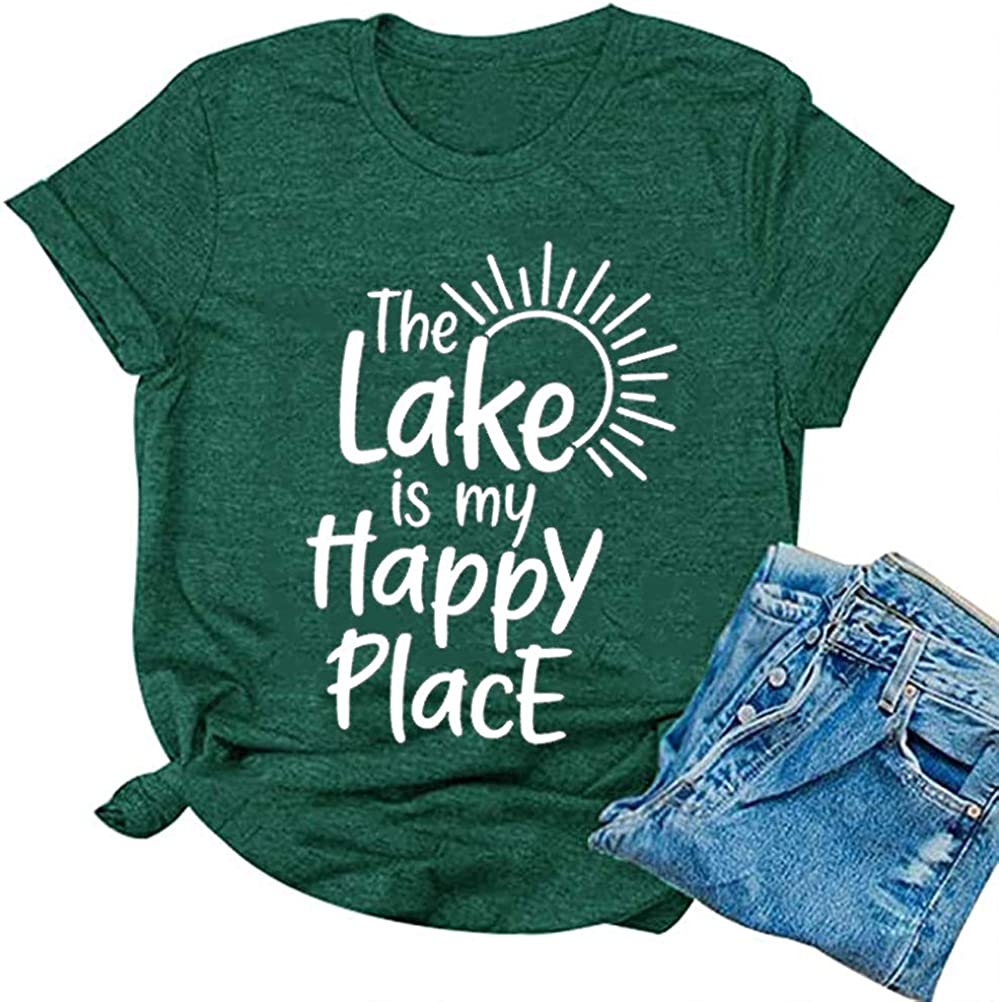 Women The Lake is My Happy Place T-Shirt Lake Life Shirt