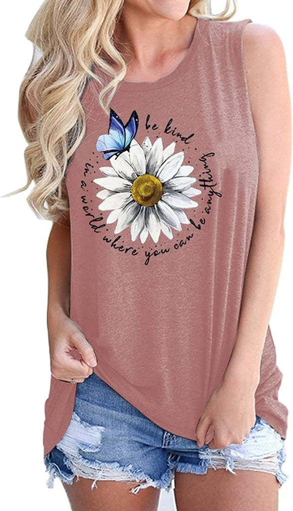 in A World Where You Can Be Anything Be Kind Shirt for Women Be Kind DaisyTank Tops