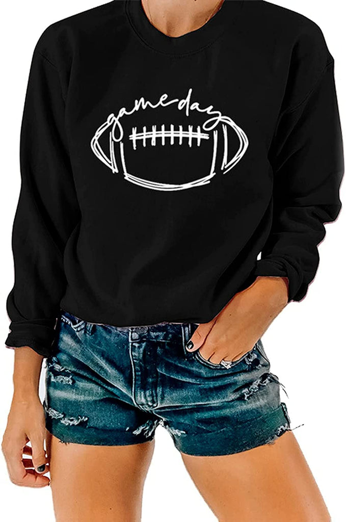 Women Game Day Sweatshirt Football Game Day Long Sleeve Clothing (Black,Small,Female,US,Alpha,Adult,XX-Large,Regular,Regular)