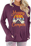 Women Happy Camper Long Sleeve Blouse with Pockets