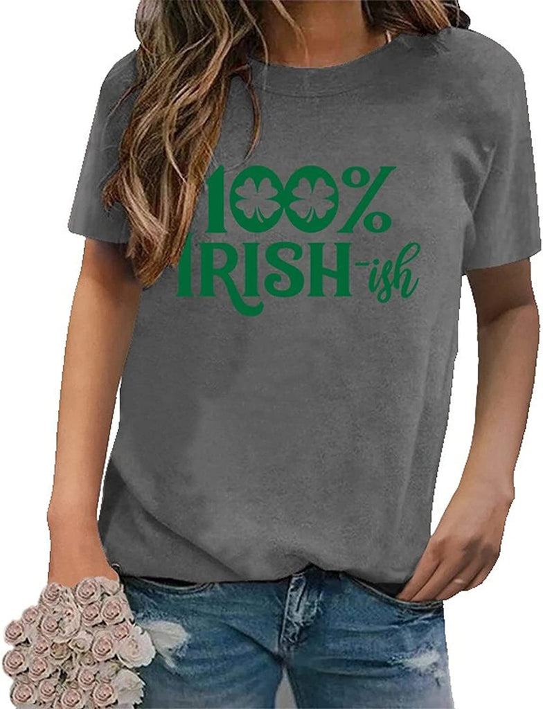 St Patrick Day Tees Women 100% Irish-ish Shamrock T-Shirt