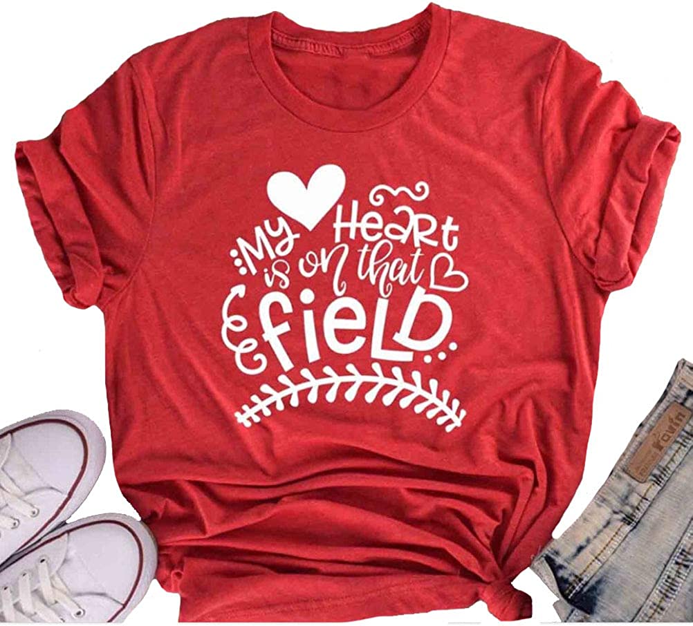 Women My Heart is On That Field T-Shirt Baseball Shirt