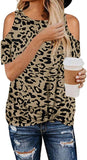 Women Leopard Print Cheetah Print Zebra Pattern Cold Shoulder T-Shirt Leopard Tunic Shirt
