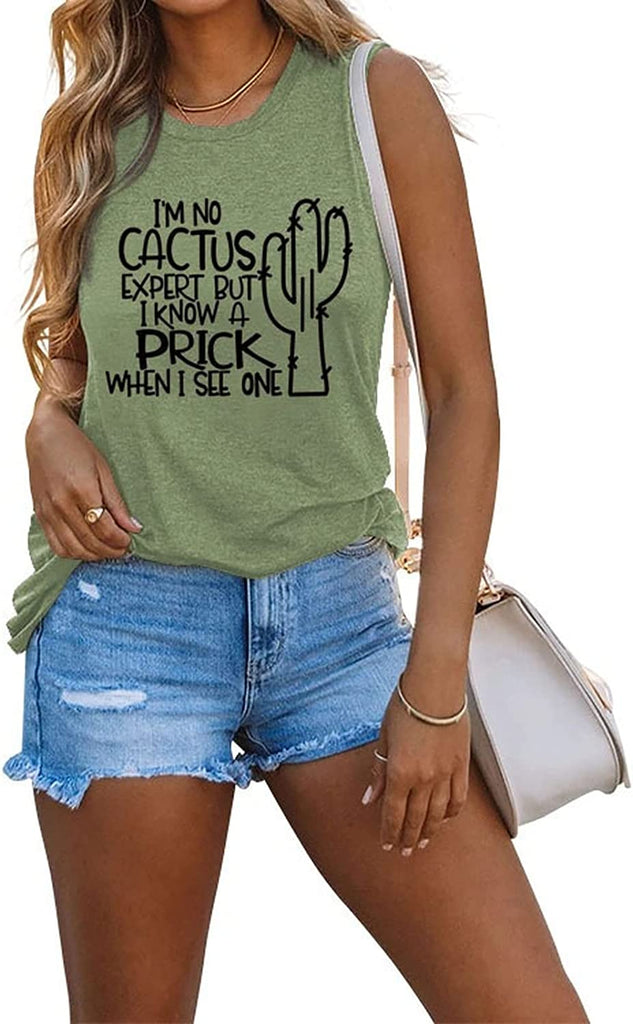 Funny Cactus T-Shirts for Women I'm No Cactus Expert but I Know A Prick When I See One Shirt