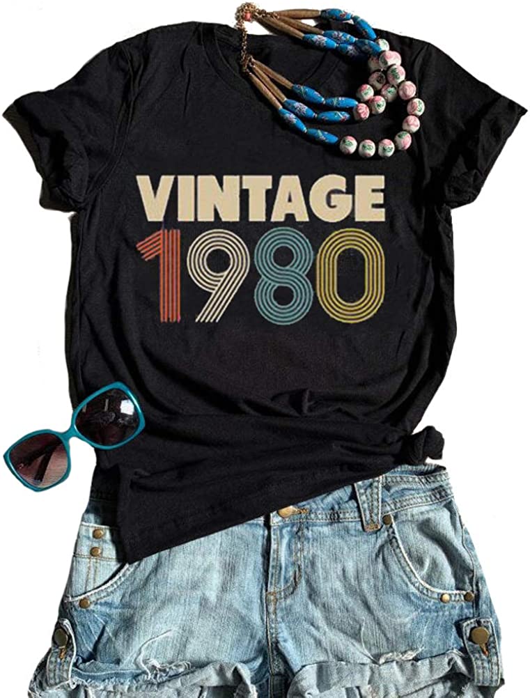 Women Vintage 1980 Birthday T-Shirt