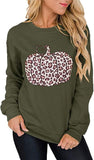 Women Long Sleeve Leopard Pumpkin Sweatshirt Halloween Pumpkin Shirt