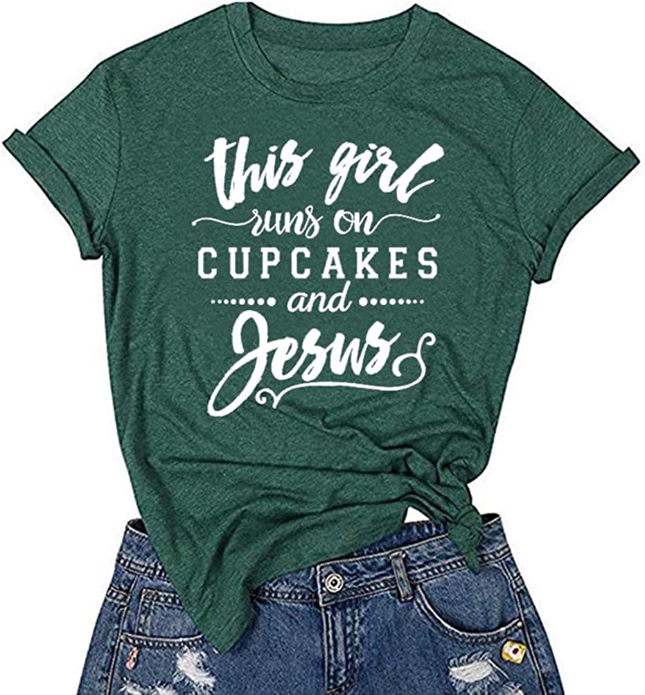 Women This Girl Runs On Cupcakes and Jesus T-Shirt