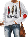 Women Long Sleeve Buffalo Plaid & Leopard Leaves Thankful Sweatshirt Thanksgiving Shirt