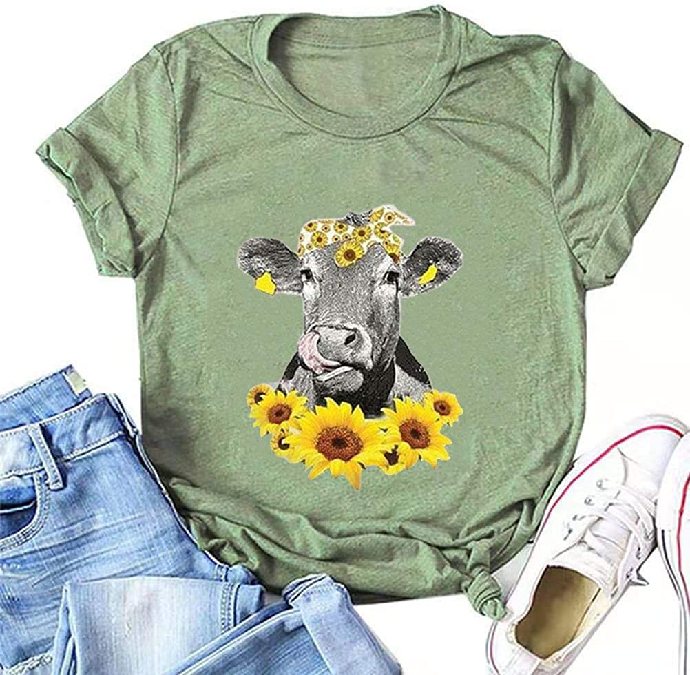 Women Cow with Sunflowers T-Shirt Heifer Shirt
