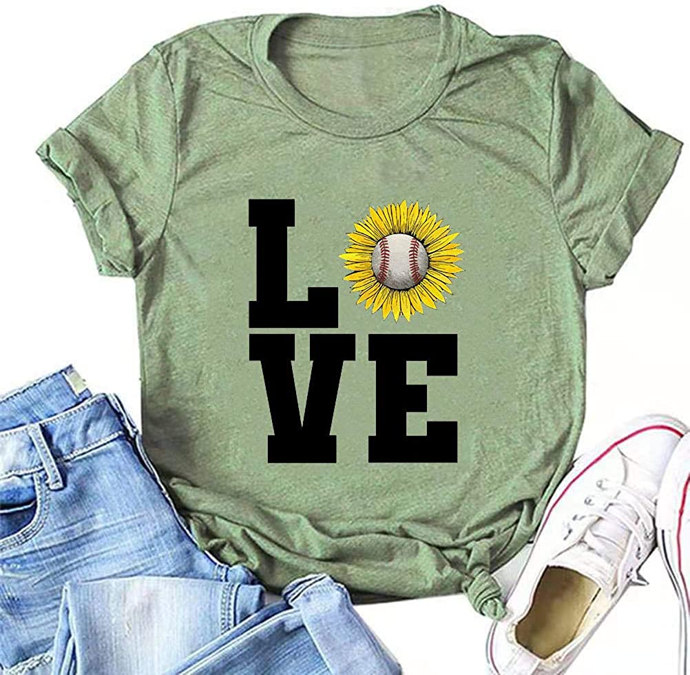 Women Sunflower Baseball Love T-Shirt Baseball Shirt