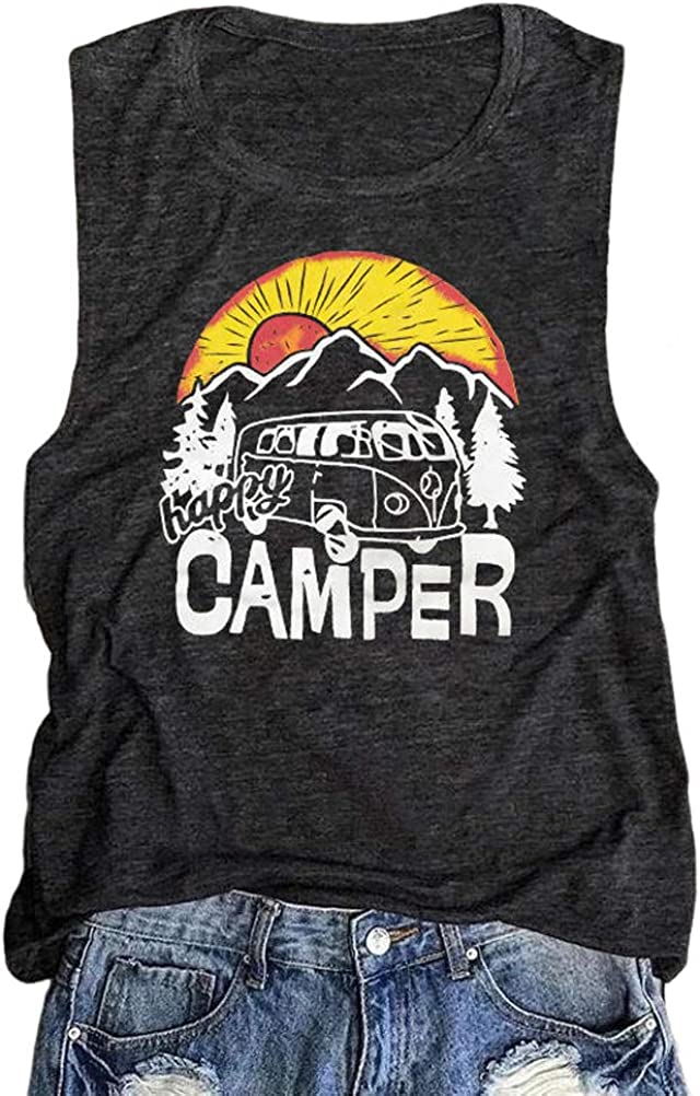 Women Happy Camper T-Shirt Camping Tshirt